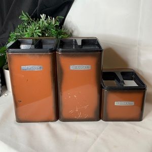 3 piece Vintage Masterware brown metal storage containers
